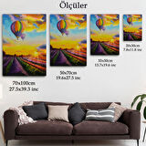 Yağlıboya Görünüm Lavanta Bahçesi ve Uçan Hava Balonu Dekoratif Kanvas Tablo, Duvar Dekoru 5940