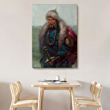 Yağlıboya Görünüm Moğol Ordular Komutanı Cengiz Han Dekoratif Kanvas Tablo, Duvar Dekoru 5965