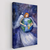 Dünyayı Kucaklayan Melek Dekoratif Kanvas Tablo, Duvar Dekoru 6000