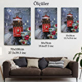 Kırmızı Tramvay ve Kar Dekoratif Kanvas Tablo, Duvar Dekoru 6003