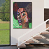 Pop Art Afrikalı Kadın Portresi Dekoratif Kanvas Tablo, Duvar Dekoru 6004