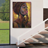 Pop Art Afrikalı Kadın Portresi Dekoratif Kanvas Tablo, Duvar Dekoru 6008