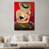 PopArt, Purosu ve Şarabı ile Cesur Kadın Dekoratif Kanvas Tablo, Duvar Dekoru 6018