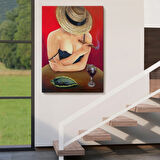 PopArt, Purosu ve Şarabı ile Cesur Kadın Dekoratif Kanvas Tablo, Duvar Dekoru 6018