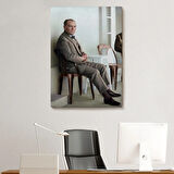 Sandalyede Oturan Karizmatik Atatürk Dekoratif Kanvas Tablo, Duvar Dekoru 6034
