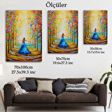 Renkli Ormanda Gezen Mavi Elbiseli Kadın Dekoratif Kanvas Tablo, Duvar Dekoru 6039