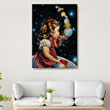 Galaksiler İle Oynayan Kız Dekoratif Kanvas Tablo, Duvar Dekoru 6042