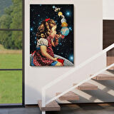 Galaksiler İle Oynayan Kız Dekoratif Kanvas Tablo, Duvar Dekoru 6042