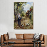 Köylü Kadın ve Tavukları Rusya Dekoratif Kanvas Tablo, Duvar Dekoru 6055