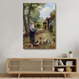 Köylü Kadın ve Tavukları Rusya Dekoratif Kanvas Tablo, Duvar Dekoru 6055