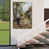 Köylü Kadın ve Tavukları Rusya Dekoratif Kanvas Tablo, Duvar Dekoru 6055