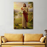 Kucağındaki Kuzu ile Hz İsa Dekoratif Kanvas Tablo, Duvar Dekoru 6064