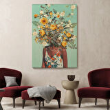 Çiçek Başlı Siyahi Afrikalı Kadın Dekoratif Kanvas Tablo, Duvar Dekoru 6079