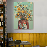 Çiçek Başlı Siyahi Afrikalı Kadın Dekoratif Kanvas Tablo, Duvar Dekoru 6079