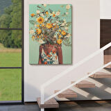 Çiçek Başlı Siyahi Afrikalı Kadın Dekoratif Kanvas Tablo, Duvar Dekoru 6079