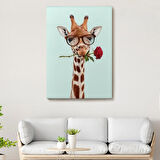 Gözlüklü Zürafa ve Ağzında Gül Dekoratif Kanvas Tablo, Duvar Dekoru 6080