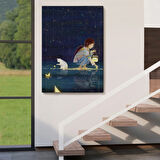 Yıldız Toplayan Kız ve Kedisi Dekoratif Kanvas Tablo, Duvar Dekoru 6129