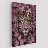 Vahşi Leopar ve Pembe Çiçekler Dekoratif Kanvas Tablo, Duvar Dekoru 6195