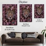 Vahşi Leopar ve Pembe Çiçekler Dekoratif Kanvas Tablo, Duvar Dekoru 6195