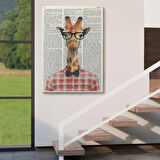 Sözlük Sayfasında Zürafa Dekoratif Kanvas Tablo, Duvar Dekoru 6221