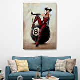 Pub Kızı ve Bilardo Topu Dekoratif Kanvas Tablo, Duvar Dekoru 6230