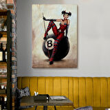 Pub Kızı ve Bilardo Topu Dekoratif Kanvas Tablo, Duvar Dekoru 6230