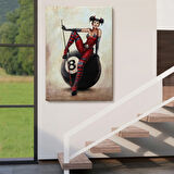 Pub Kızı ve Bilardo Topu Dekoratif Kanvas Tablo, Duvar Dekoru 6230