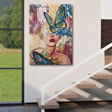 Kadın Portresi Renkli Sürreal Dekoratif Kanvas Tablo, Duvar Dekoru 6297