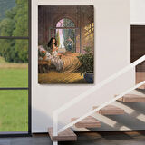 Güzel Kadın Yatakta Dekoratif Kanvas Tablo, Duvar Dekoru 6340