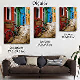 Çiçekli Bisiklet Sokakta Dekoratif Kanvas Tablo, Duvar Dekoru 6453