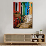 Çiçekli Bisiklet Sokakta Dekoratif Kanvas Tablo, Duvar Dekoru 6453