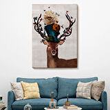 Şapkalı Geyik Sürreal Dekoratif Kanvas Tablo, Duvar Dekoru 6468