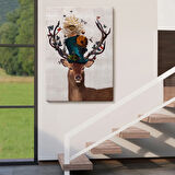 Şapkalı Geyik Sürreal Dekoratif Kanvas Tablo, Duvar Dekoru 6468
