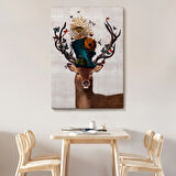 Şapkalı Geyik Sürreal Dekoratif Kanvas Tablo, Duvar Dekoru 6468