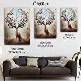 Geyik Boynuzunda Renkli Kuşlar Dekoratif Kanvas Tablo, Duvar Dekoru 6477