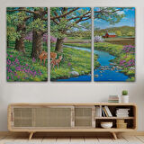 Akarsu ve Ceylan ile Yavrusu Dekoratif Kanvas Tablo, Duvar Dekoru 6535