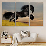 Şahlanan Siyah At Dekoratif Kanvas Tablo, Duvar Dekoru 6613