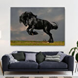 Şahlanan Siyah At Dekoratif Kanvas Tablo, Duvar Dekoru 6620