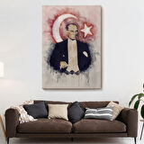 Mustafa Kemal Atatürk ve Türk Bayrağı Dekoratif Kanvas Tablo, Duvar Dekoru CY76