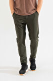 Erkek Haki Yandan Cepli Beli Lastikli Bağcıklı Bilek Paça Slimfit Dar Kesim Jogger Pantolon