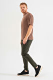 Erkek Haki Yandan Cepli Beli Lastikli Bağcıklı Bilek Paça Slimfit Dar Kesim Jogger Pantolon
