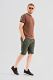 Erkek Haki Nefes Alan Likralı Kumaş 5 Cepli Outdoor Kargo Kapri Şort