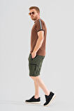 Erkek Haki Nefes Alan Likralı Kumaş 5 Cepli Outdoor Kargo Kapri Şort