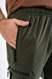 Erkek Haki Nefes Alan Likralı Kumaş 5 Cepli Outdoor Kargo Kapri Şort