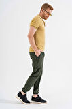 Erkek Haki Likralı Esnek İnce Kumaş Lastikli Paça Torba Cep Pantolon