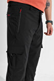 Erkek Siyah Standart Kesim 5 Cepli Nefes Alan Likralı Outdoor Kargo Pantolon