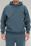 Erkek Petrol Mavisi Oversize Kapüşonlu Sweatshirt 3 iplik Şardonlu Kanguru Cepli