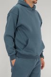 Erkek Petrol Mavisi Oversize Kapüşonlu Sweatshirt 3 iplik Şardonlu Kanguru Cepli