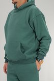 Erkek Petrol Yeşili Oversize Kapüşonlu Sweatshirt 3 iplik Şardonlu Kanguru Cepli