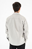 Erkek Açık Gri Oversize Gömlek Ceket Kapaklı Çift Cepli Çıtçıtlı